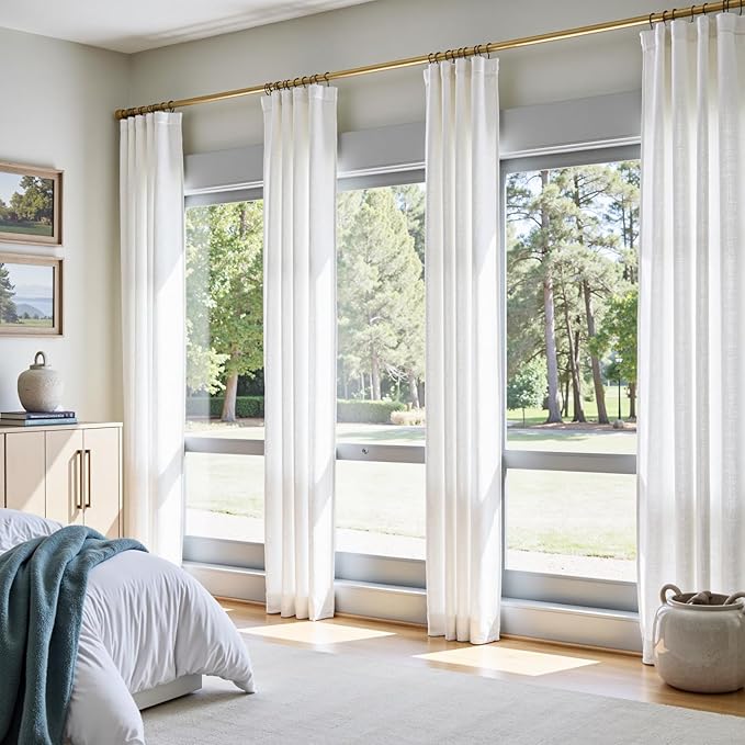 jinchan White Linen Curtains 84 Inchs Length Light Filtering Semi Sheer Curtains for Bedroom 2 Panel Set Farmhouse Drapes for Living Room 7FT Long, Rod Pocket/Back Tab 50W x 84L