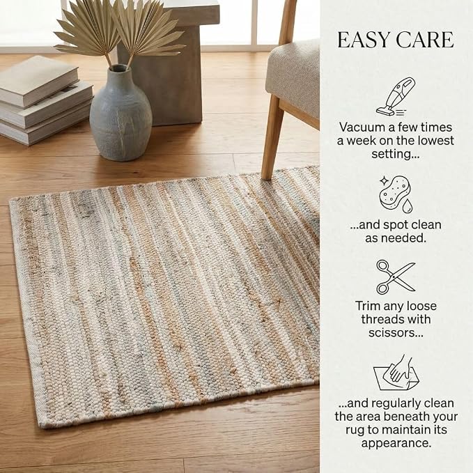 WeWove Hand Woven Chindi Rug Cotton - Boho Rustic Farmhouse Area Accent Throw Rug - Area Floor Carpet for Bedroom Living Room Kitchen Dorm Entryway Hallway - 20x32 inch Area Rug Beige Multi