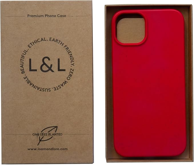 LOAM & LORE Biodegradable Phone Case for iPhone 15 Plus, Plastic Free Eco Friendly Phone Case, Plant Based Compostable iPhone 15 Plus, Premium Zero-Waste Phone Cover (Red)