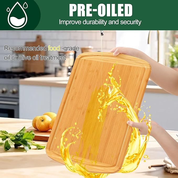 Homaxy Extra Large Bamboo Cutting Boards for Kitchen, 18x12.5" Wood XL Cutting Board with Juice Groove, Butcher Block Wooden Chopping Board for Kitchen, Meat, Fruit & Vegetables - Pre Oiled, Two-Tone