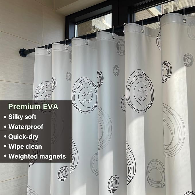Plastic Shower Liner - Premium EVA 6G Thickened Shower Curtain Liner with Rustproof Grommets and 3 Weighted Magnets, Waterproof Shower Curtain for Bathroom(Black Circle)