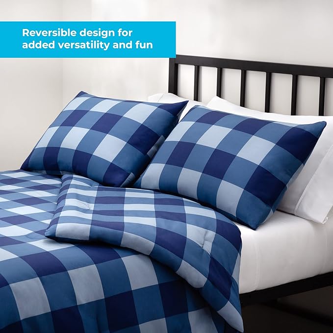 LINENSPA All Season Hypoallergenic Down Alternative Microfiber Comforter, Oversized King, White/Navy