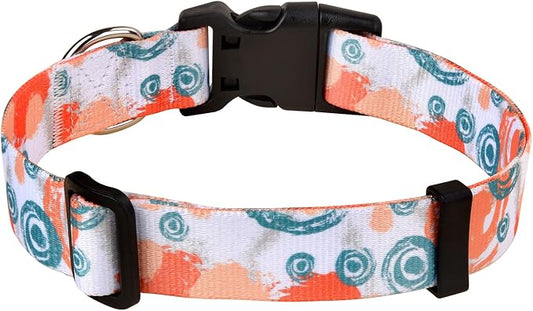 MarukoPet Dog Collar, Adjustable for Small Medium Large Dogs Puppy, Cute Design with Bohemia Floral Tribal Geometric Patterns Boys Girls Dog Collar(Orange Watercolor-M)