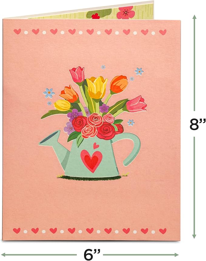 Paper Love Frndly Pop Up Valentine's Day Card, Flower Stand, Handmade 3D Popup Cards, 100% Recycled and Eco-Friendly, 8" x 6" Cover - with Removable Note Tag
