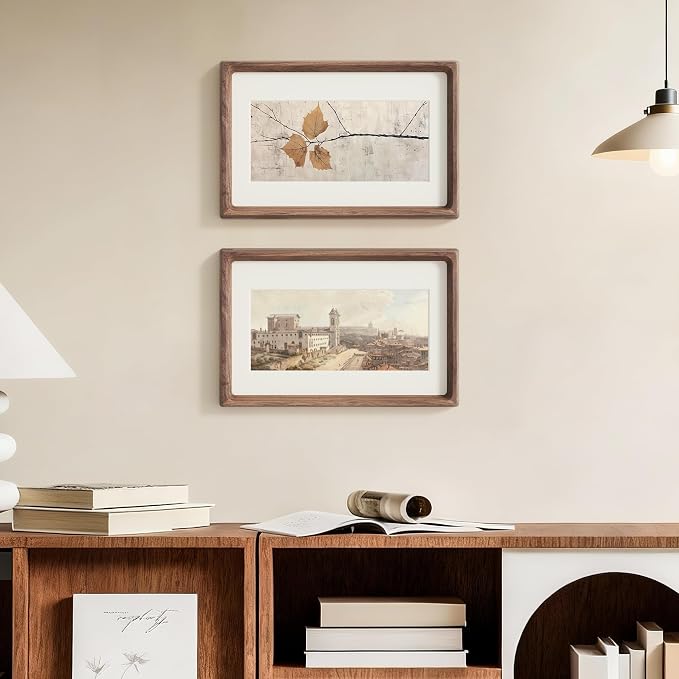 7x11 Picture Frame, USA-Sourced Walnut Wood Photo Frames with HD Tempered Glass, Handcrafted Rounded Corner 7 x 11 Wooden Frame Matted to 4x9 Photos, 7x11 Frames, Tabletop or Wall Display