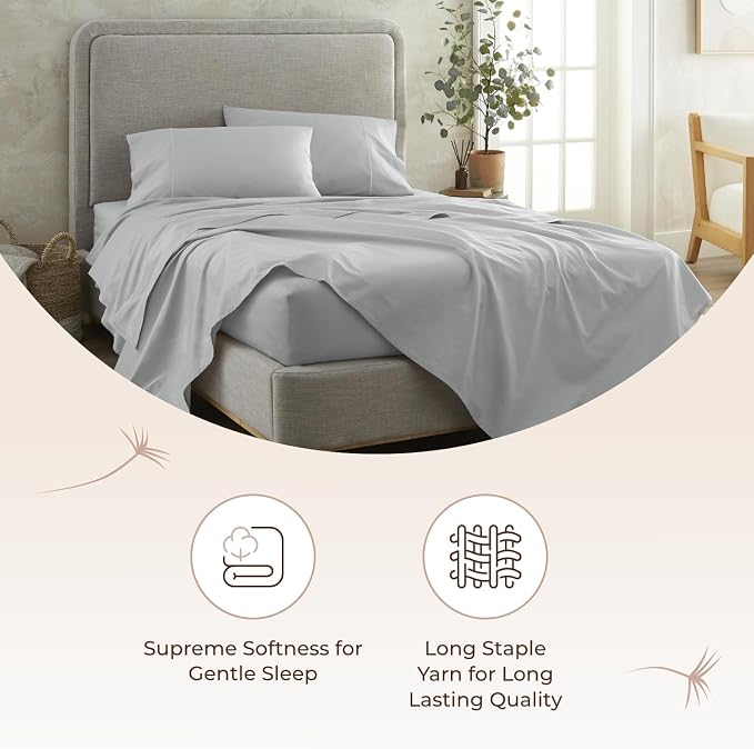 Organic King Fitted Sheet Only Deep Pocket - 100% Organic Cotton Sheets with Breathable 300 Thread Count Sateen Weave GOTS & Fairtrade Certified - Soft Fitted Bed Sheets Only (Shore, King)