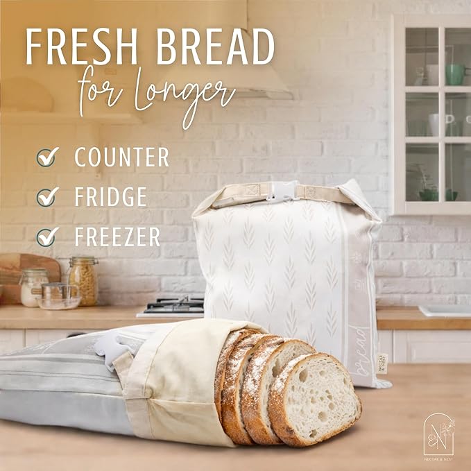 Nectar & Nest Reusable Beeswax Bread Bags for Homemade Bread & Sourdough – XL Eco-Friendly, Natural, Food-Safe Storage Bag to Keep Loaves Fresh Longer – Sustainable, Zero Waste