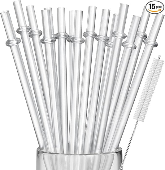 15 Pieces 11 Inch Clear Reusable Plastic Replacement Drinking Straws, Fit for 24 oz 32oz 40oz Mason Jars, Tumblers, Extra Long Unbreakable Drinking Straws with Cleaning Brush, BPA Free