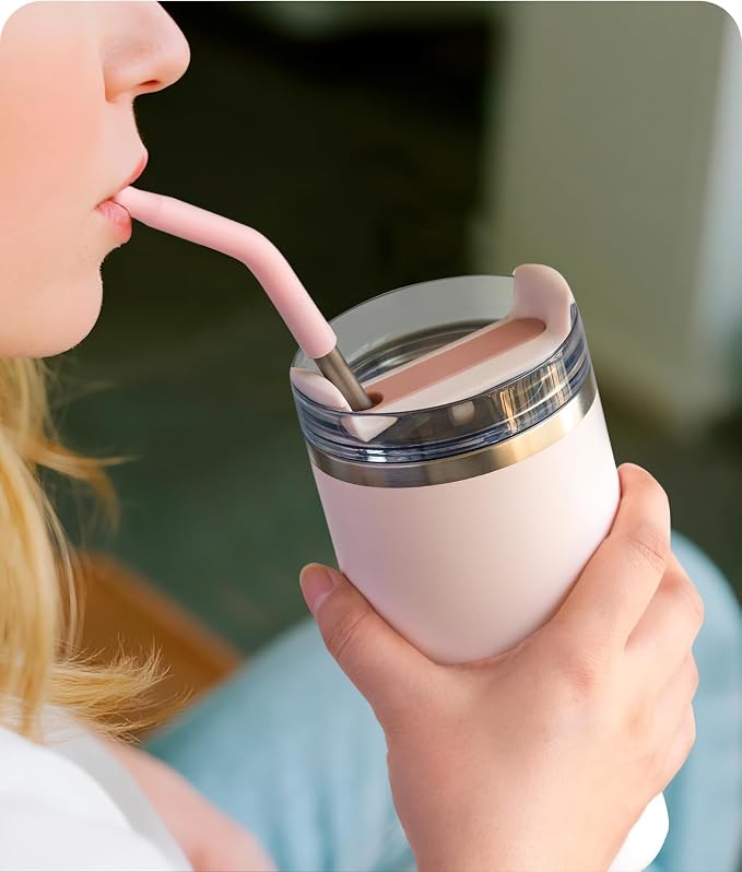 Heavy - Duty Titanium Straws12.2" Reusable for 40 oz Tumlbers | Metal Drinking Straws for All Kinds of Hot & Cold Drinks, Eco Conscious, BPA Free with Cleaning Brush(Light Pink)