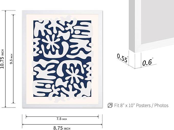 Monem Art Organic Coral Inspired Abstract Print - Modern Minimalist Cutout Shape Poster - Wall Decor for Living Room, Bedroom or Office - 8x10 White Framed Wall Art by Rs Lab Studio