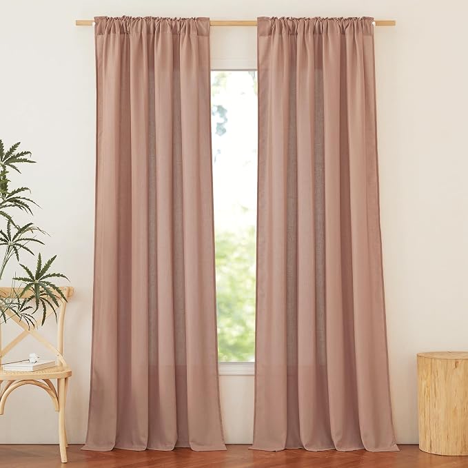 NICETOWN Terracotta Thick Linen Curtains for Bedroom, Rod Pocket & Back Tab Flax Window Treatments Privacy Assured Not See in with Light Filtering for Nursery/Living Room, W55 x L95, 2 Pieces