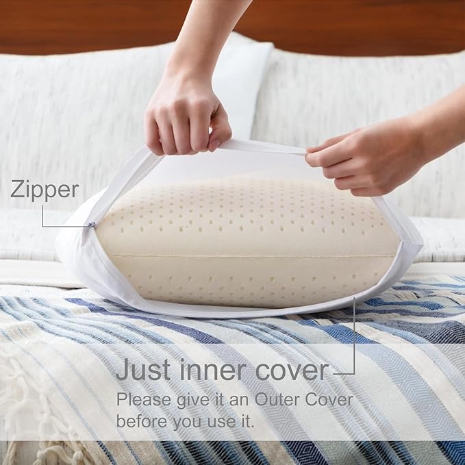 100% Natural Talalay Latex Pillow, Luxury Support Sleeping Bed Pillow for Side, Back, and Stomach Sleepers, Latex Foam Pillow, Removable Breathable Cotton Cover (1, Queen (Mid Loft))