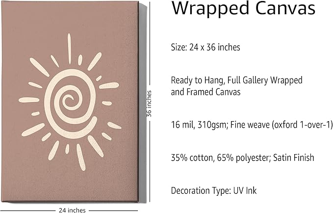 Abstract Spiral Sun Wrapped Canvas Wall Art Swirl Sunburst Print Earth Tones Terracotta 24x36 Inch Gallery Stretched Modern Nature Home Art