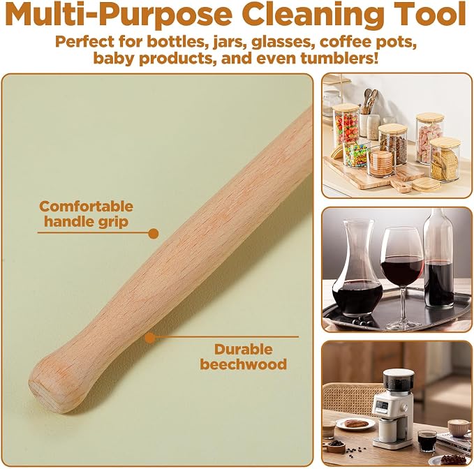 6 Pcs Natural Wooden Bottle Brush with Sisal Bristles, Long Beechwood Handle Bottle Brush Cleaner for Cleaning Bottles, Wide Mouth Mugs, Jars, Glasses, Dishes, Vases, Pitchers, 13.6 x 2.6 Inches