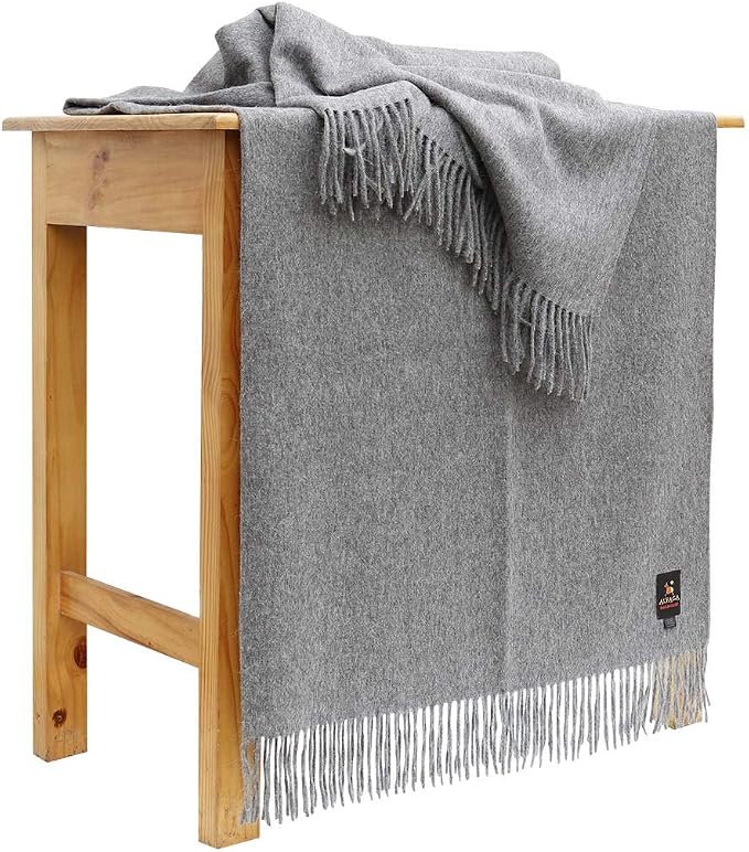 Superfine Alpaca Wool Throw Blanket - Lightweight Alpaca Merino Wool Throw Blankets for Using Indoors or Outdoors | Soft Peruvian Alpaca Blanket Wool Blanket Solid Color 72" x 60" (Soft Gray)