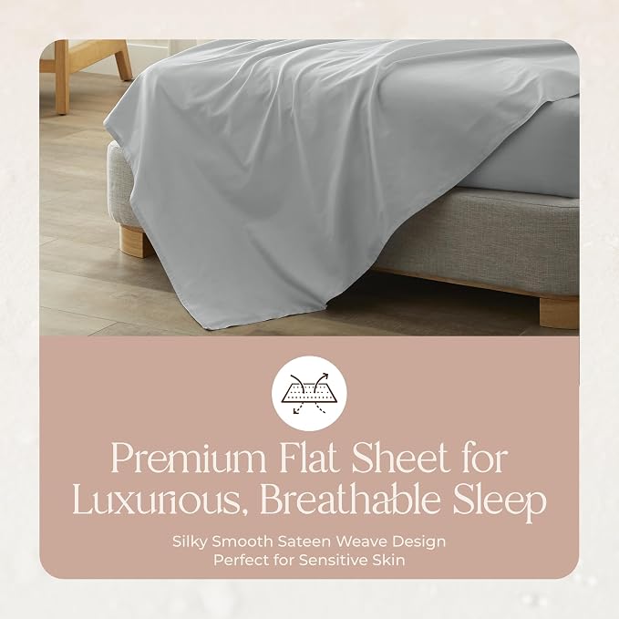 Certified Organic King Flat Sheet Only - 100% Organic Cotton Top Sheet with Luxurious Soft and Breathable 300 Thread Count Sateen Weave Finish - GOTS & Fairtrade Certified (Shore, King)