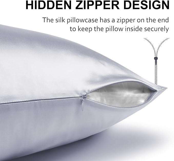 Ravmix Silk Pillow Cases with Zipper, 21momme Mulberry Silk Pillowcase for Hair Skin Health, Soft Smooth Breathable Cool Pillow Cover for Beauty Sleep with Gift Box 1PC(King 20"x36", Silver Grey)