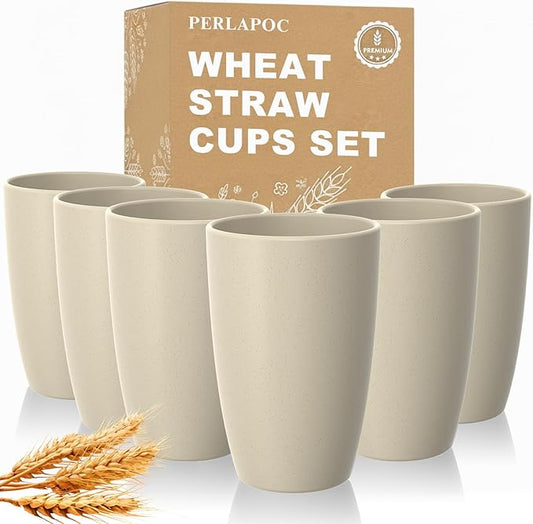 Wheat Straw Unbreakable Cups, Large Cups 20 OZ Set of 6, Alternative to Plastic Cups Reusable, Dishwasher Safe Tumblers & Water Glasses for Kitchen, Parties, Camping, RV, Beige