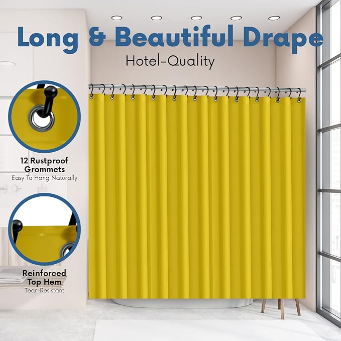 No Smell Shower Curtain Liner 72x72 Yellow - PEVA Plastic Shower Curtain for Bathroom, PVC-Free Waterproof Yellow Shower Liner with Metal Grommets and Magnet-Weighted Bottom Hem - Washable Liner