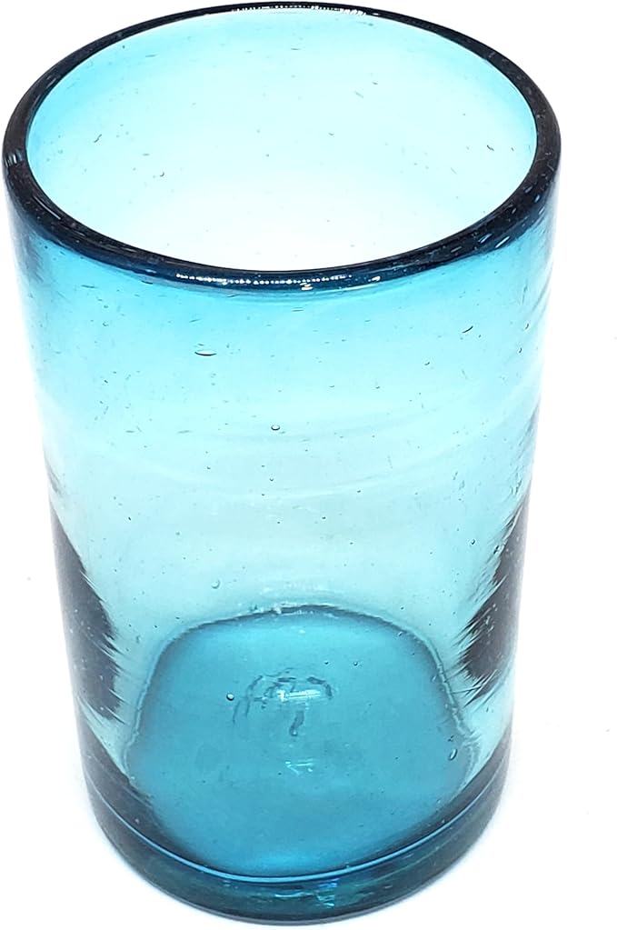 Solid Aqua Blue 14 oz Drinking Glasses (set of 6), Recycled Glass, Lead-free, Toxin-Free (14oz Drinking)