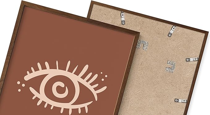 Mystical Evil Eye Wall Art Nazar Protection Symbol Earth Tones Terracotta Mid Century Modern 11x14 Inch Oak Wood Walnut Framed Boho Spiritual Decor Print for Home