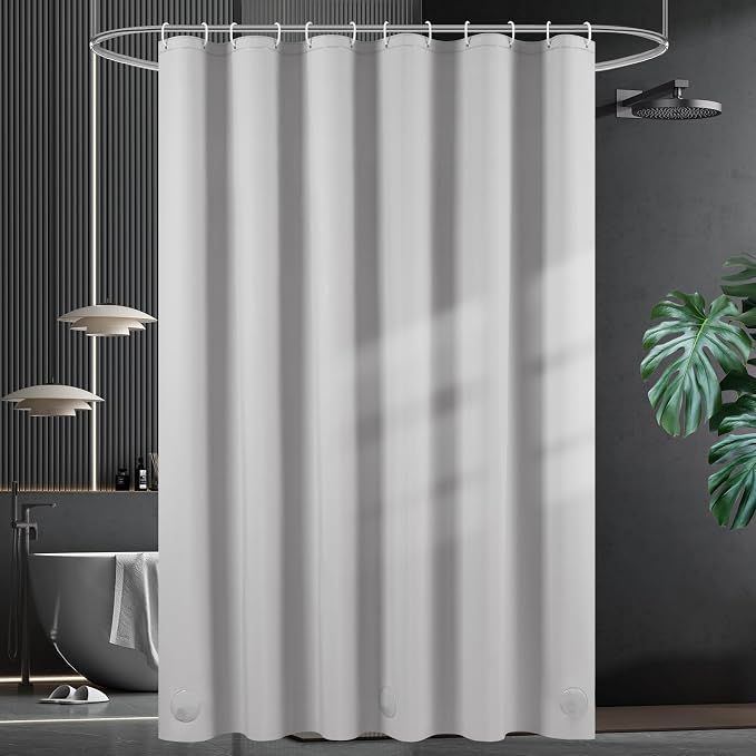 UFRIDAY Grey Extra Long Shower Curtain Liner Premium PEVA 72 x 84 inch,Heavy Duty Shower Curtain with 3 Weighted Magnets, Plastic Waterproof Grey Shower Curtains for Bathroom with 12Hooks