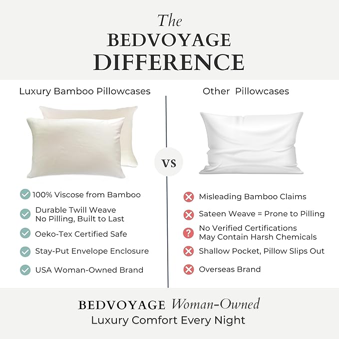 BedVoyage Ultra Soft King Pillowcase Set, Cooling & Breathable, Silky & Gentle to Skin and Hair, Luxury 100% Viscose Derived from Bamboo, 20x36 Envelope Closure, 2pc Set, King - Ivory