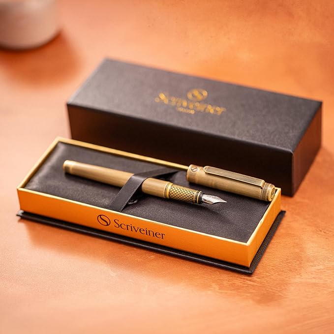 Scriveiner Luxury Fountain Pen - Stunning Bronze Luxury Pen, Schmidt Gilded Nib (Fine), Converter, Best Pen Gift Set for Men & Women, Professional, Executive, Office, Nice Pens