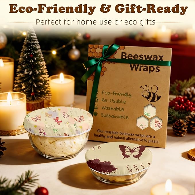 Reusable Beeswax Bowl Covers for Bread Proofing & Food Storage, Eco-Friendly Organic Cotton & Natural Wax & Resin, for Baking, Picnic, Pet Food, Sustainable Kitchen (Butterfly001, 2*12''+2*10''+2*8'')