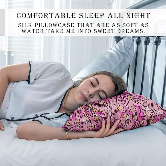 Mulberry Silk Pillowcase for Hair and Skin Queen Size Leopard Print Silk Pillow Cases with Zipper Soft Breathable Smooth Cooling Silk Pillow Covers for Sleeping (Pink Paint, 20"X 30",1Pcs)