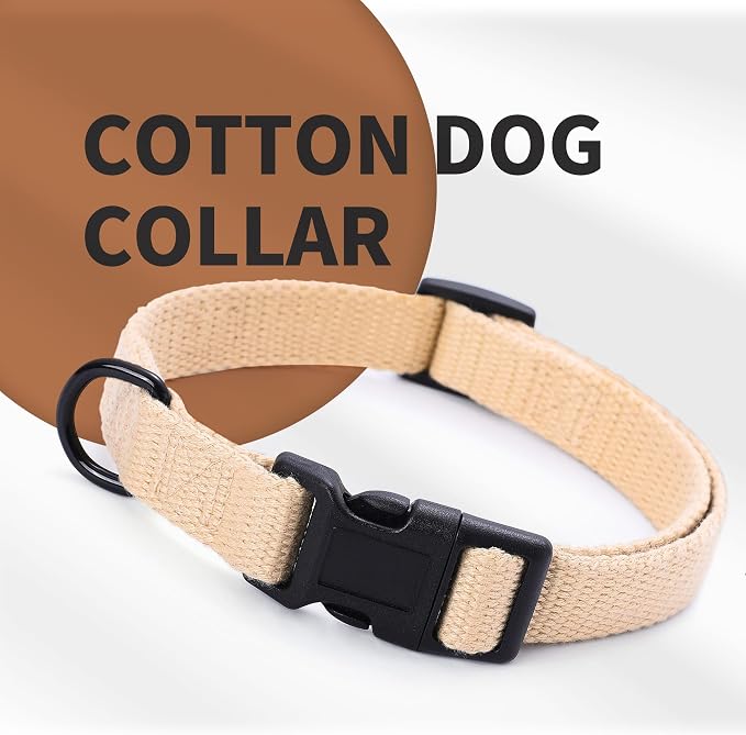 Mile High Life Soft & Strong Poly Cotton Adjustable Dog Collar with Quick Release Buckle for Small to Large Dogs(Khaki, Medium Neck 13"-17")