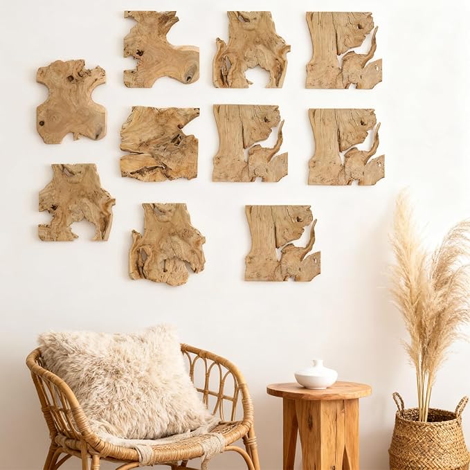 Natural Wood Wall Art - Handcrafted Rustic Decor, Frameless Design for Living Room, Bedroom, Kitchen, or Office - Unique Organic Charm for Your Home (Natural*9)