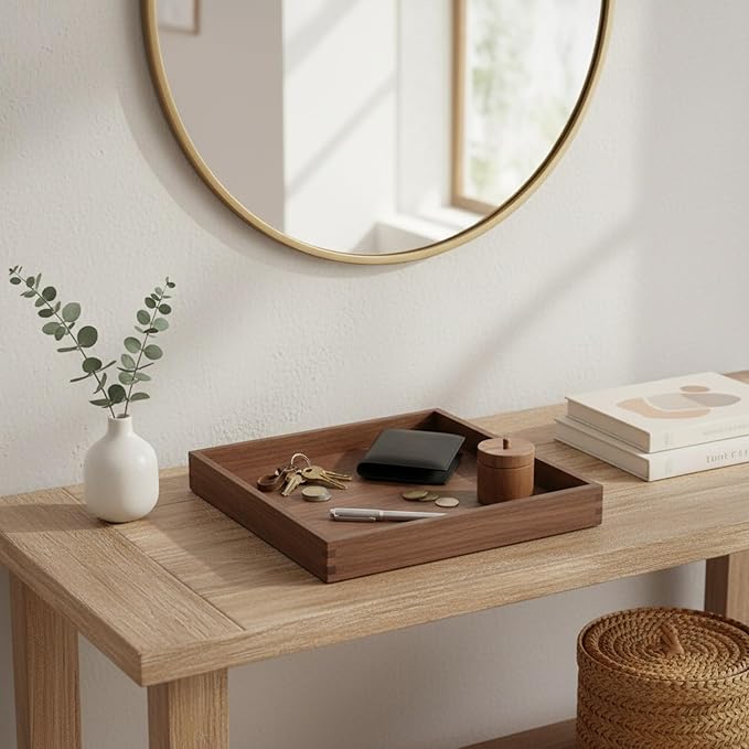 Solid Black Walnut Wood Desk Organizer Tray for Office, Entryway, and Home Storage
