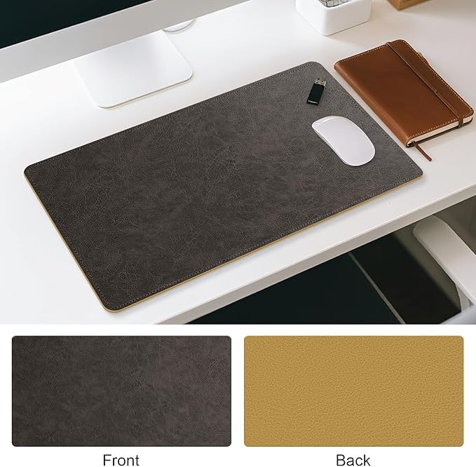 Imitation Crazy Horse Leather Desk Mat - Waterproof Desk Pad - Ideal for Large Mouse Pad and Desk Mats on Top of Desks (Terracotta+Yellow, 33"*13")