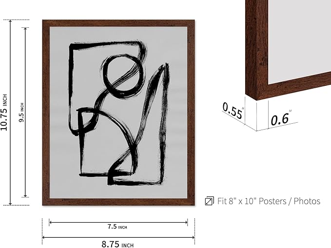 Monem Art Black and White Abstract Line Art Print - Minimalist Monochrome Brushstroke Art Poster - Wall Decor for Living Room, Bedroom or Office - 8x10 Brown Framed Wall Art by Mareike Bohmer