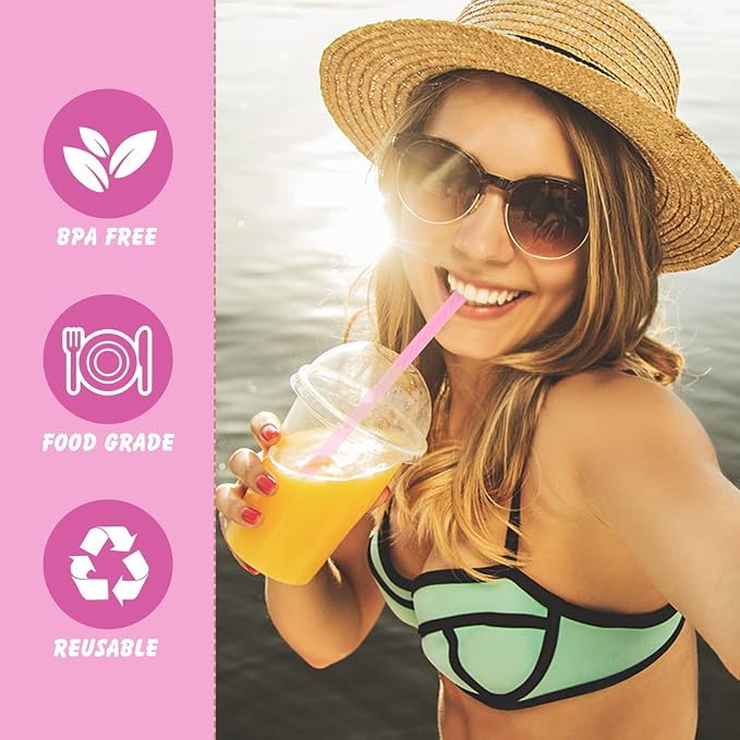 Prasacco 4 Sets Silicone Reusable Straws with Case - Foldable, Portable Drinking Straws for Travel and Party