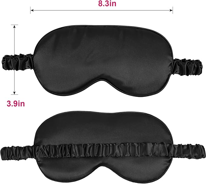 100% Natural Mulberry Silk Sleep Eye Mask with Adjustable Elastic Band for Women & Men Soft Light Blocking Cover Eyeshade Blindfold (Black)