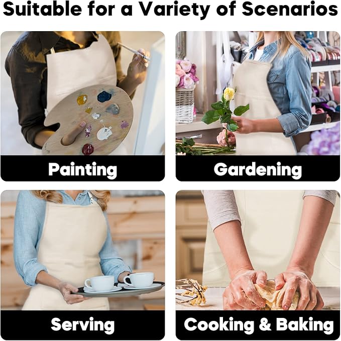 conda Adjustable Professional Bib Apron 100% Cotton Canvas with 3 Pockets for Women Men Adults, Waterproof, Natural 31inch (1pcs Pack)