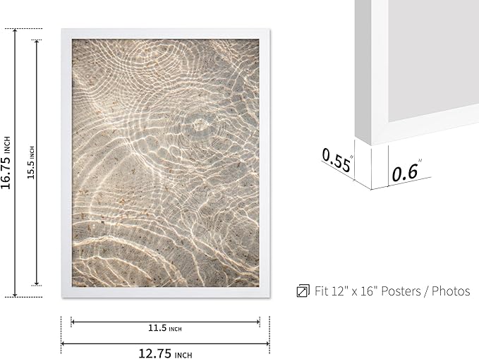 Monem Art Sunlit Ocean Water Texture Print - Minimalist Coastal Photography Poster - Wall Decor for Living Room, Bedroom or Office - 12x16 White Framed Wall Art by Mareike Bohmer