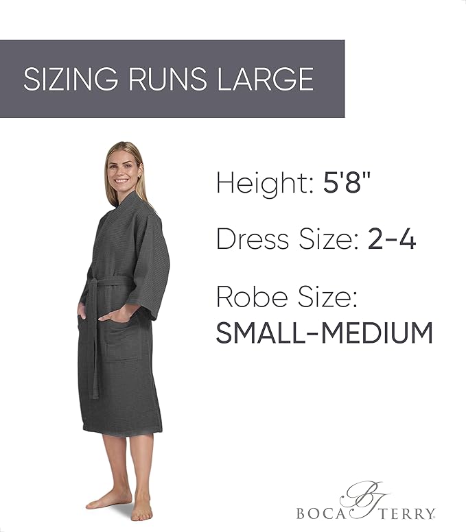 Waffle Robe for Women by BOCA TERRY, Soft Cotton Spa Robes for Summer, Lightweight Knit Waffle Bathrobe, Kimono Bathrobes