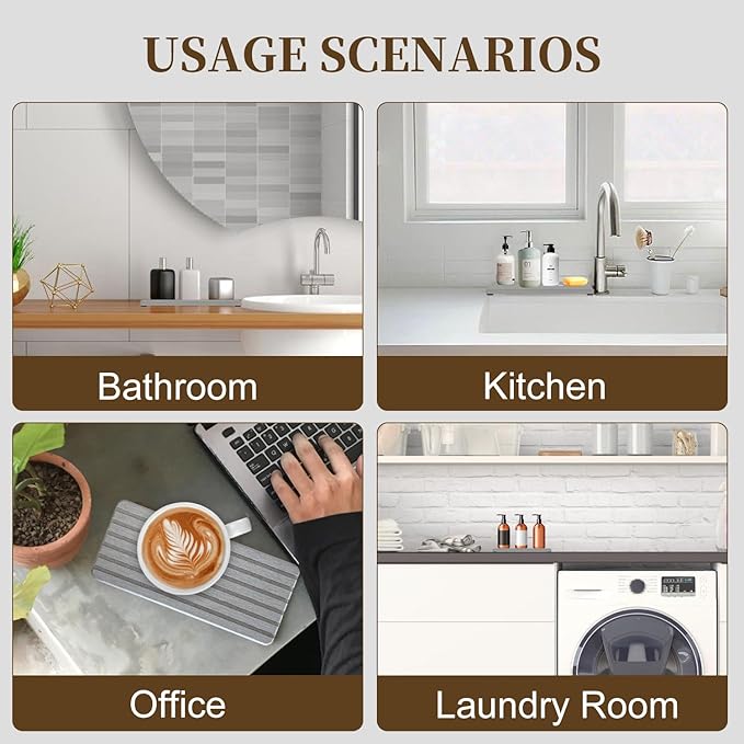 2 PCS Water Absorbent Diatomite Rectangle Coasters with Grooved Design - Thirsty Absorbing Stone Tray for Soaps Dish, Hand Soaps, Plants, Toiletries - Keep Bathroom & Kitchen Counter Tops Dry & Tidy
