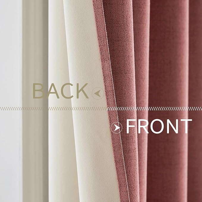 MIULEE 100% Blackout Linen Textured Curtains for Bedroom Solid Thermal Insulated Dusty Rose Grommet Room Darkening Curtains & Drapes Luxury Decor for Living Room Nursery 52 x 108 Inch (2 Panels)