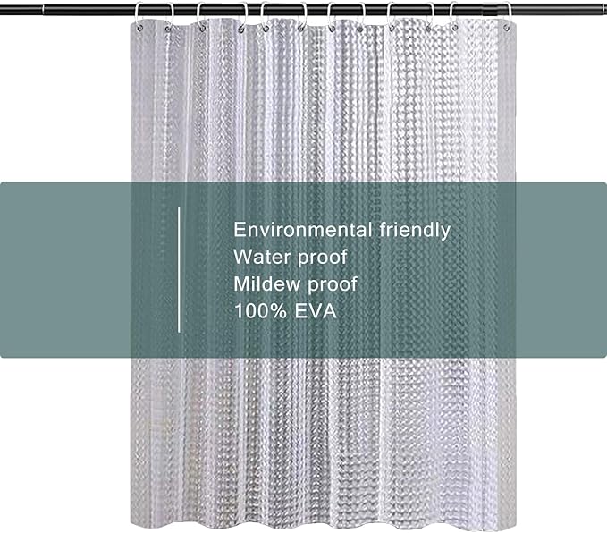 EVA Clear Shower Curtain Liner,3D Plastic 5G Shower Liners with 12 Rustproof Metal Grommets and Weighted Magnets, Waterproof Duty Shower Curtains for Shower Bathroom 72 x 72