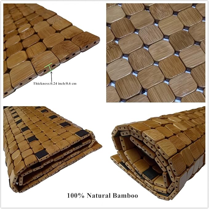 HJJKKH Bath Mat Wooden Bathroom Rug Rayon Derived from Bamboo 23.6"x 35.4", Quick Dry Foldable Non-Slip Wood Floor Shower Mat for Bathroom, Bathtub, Spa, RV, Sauna, Hot Tub, Indoor & Outdoor Use