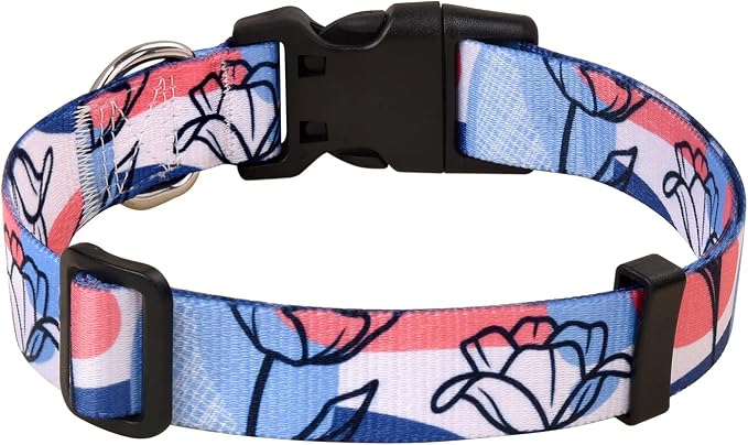 MarukoPet Dog Collar, Adjustable for Small Medium Large Dogs Puppy, Cute Design with Bohemia Floral Tribal Geometric Patterns Boys Girls Dog Collar(Rose Line-S)