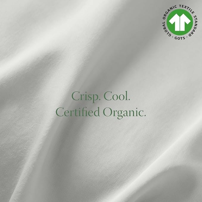 Threadmill 100% Organic Cotton Sheet Set - Full, 4 Piece, Light Grey - GOTS Certified - Lightweight and Cooling Sheets with All-Around Elastic for Fitted Sheet Upto 16" Deep Pocket
