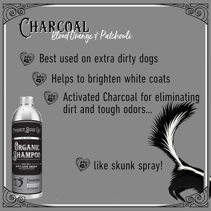 Project Sudz Activated Charcoal Dog Shampoo – Blood Orange & Patchouli | Odor Eliminating, Deep Cleaning Liquid Shampoo | Natural, Eco-Friendly, Made in USA