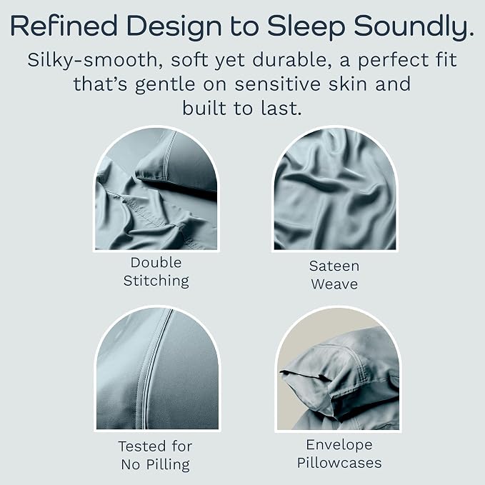 Olive + Crate Tencel Eucalyptus Pillowcases - 100% Tencel Lyocell Cooling Pillow Cases for Hot Sleepers - Hypoallergenic, Moisture-Wicking, Silk Alternative, Vegan - King Size Set of 2 [Basalt Blue]