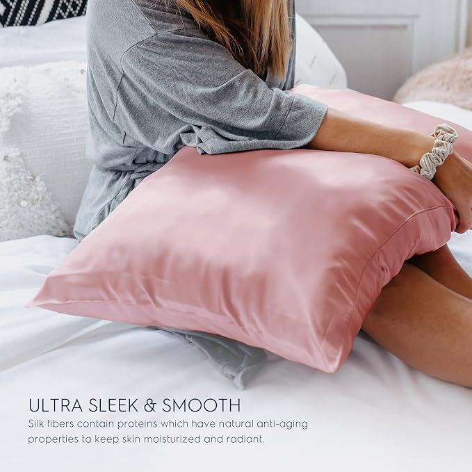 Tafts Pillow Cases - 22mm 100% Pure Mulberry 6A Silk Pillowcase for Hair & Skin with Zipper Closure, Cooling, Natural, Organic, Double Sided Silk Pillow Case (Misty Rose Pink, Queen 20x30 1pc)