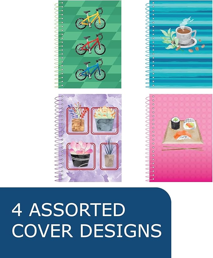 ROARING SPRING Lifenotes Recycled Spiral Notebook, 80 Sheets, 7" x 5", College Ruled, Sold as a 4 Pack of Assorted Covers